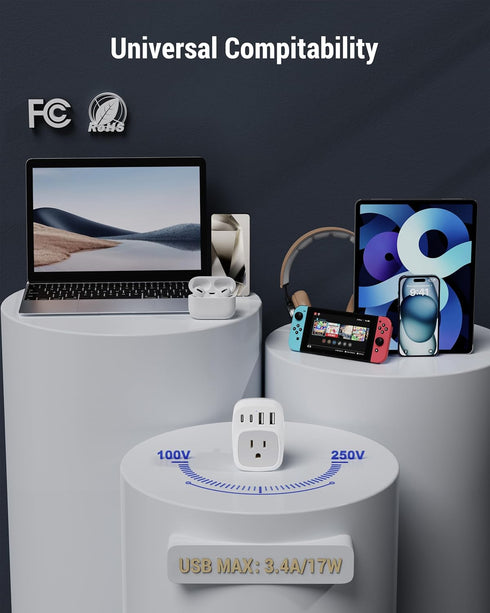 US to UK Ireland Travel Plug Adapter, Type G International Power Adapter with 1 AC Outlet 4 USB Ports (2 USB C), European Plug Converter for USA t...