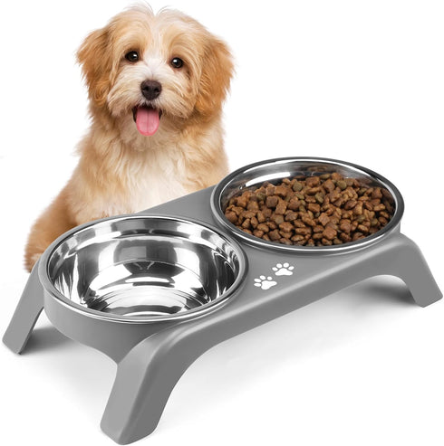 Elevated Cat Bowls - Anti-Vomiting Raised Cat Bowl Stand with 2 Thick Stainless Steel Cat Bowls Non-Slip for Small Medium Indoor Cats & Puppies, D...