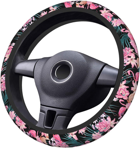 Tropical Flamingo Steering Wheel Cover Non-Slip Auto Steering Wheel Protector Car Accessories Universal Fit 15 Inches for Men Women...