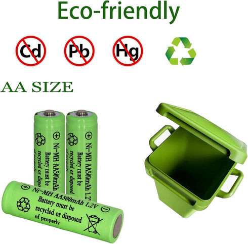 16 Packs AA 500mah Solar Lights Batteries,1.2V Ni-MH Rechargeable Double A Battery for Outdoor Solar Lights, String Lights, Pathway Lights...