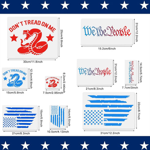 9 PCS American Flag Stencils - We The People & Don't Tread On Me Reusable Tracing Templates for Adults DIY Card Albums Wall Floor Crafts Decors...