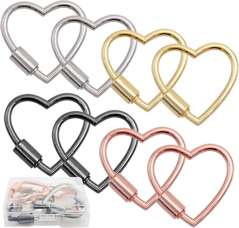 8 PCS Heart Carabiner Clip, Heart Shaped Key Ring, Cute Carabiner Keychain, Small Spring Snap Hooks, Mini Metal Heart Buckle for Keys Craft Diy Pu...
