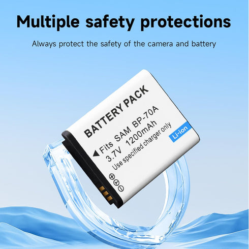 3 Pack BP-70A Replacement Batteries with Charger for Samsung BP70A BP 70A WB30F, WB35F, WB50F, DV150F, ST150F, MV800, ES65, ES67, ES70, ES71, ES73...