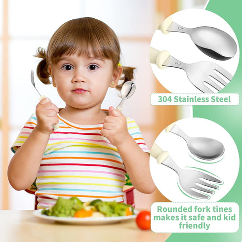 9 Pieces Toddler Utensils Stainless Steel Fork and Spoon Safe Baby Silverware Set, Kid Safe Utensils Children's Flatware Kids Cutlery Set with Rou...