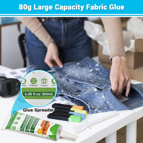 80 ML Fabric Glue for Clothing, Clear Fabric Glue for Clothing Permanent Washable, Liquid Fusion Glue Adhesive for Leather, Patches, All Fabrics...