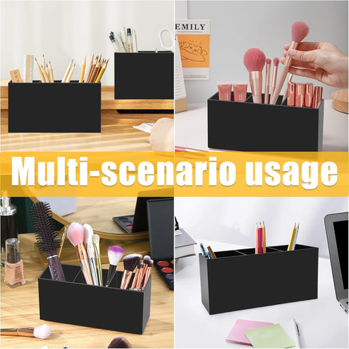 Cerpourt Black Makeup Brush Organizer,Acrylic Cosmetic Brushes Storage Holder with 3 Slots,Pencil Pen Holder for Desk,Desk Organizer and Accessori...
