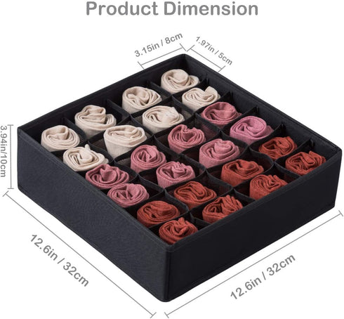 Qozary 2 Pack Socks Underwear Drawer Organizer Divider, 24 Cell or 16 Cell Collapsible Cabinet Closet Organizer Storage Boxes for Clothes, Socks, ...