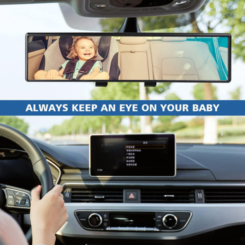 Car HD Rearview Mirrors 12 Inch, Interior Clip-on Panoramic Rear View Mirror, Wide Viewing Range Rear View Mirror, Universal Use for Cars, SUVs, T...