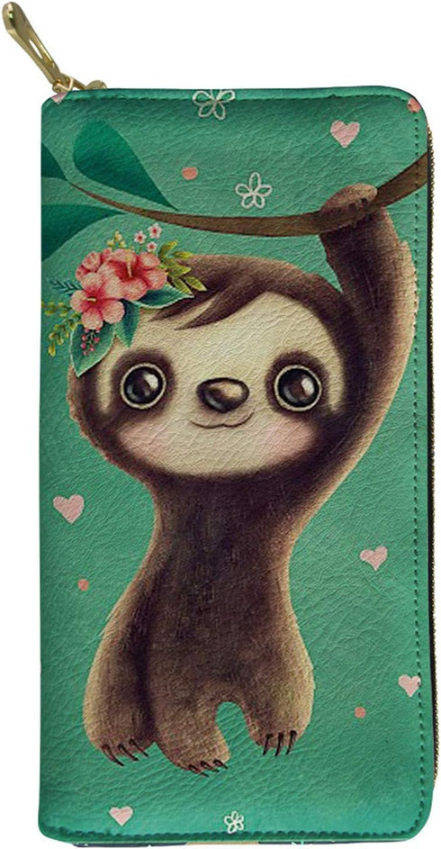 Sloth Wallet for Women PU Leather Purse with Card Holder Zip Around Clutch Wallets...