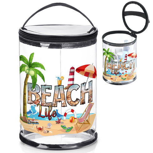 Sanwuta Beach Theme Clear Lotion Toiletry Bag Travel Makeup Case Waterproof PVC Cosmetic Bag with Handle Zipper Portable Survival Organizer Pouch ...