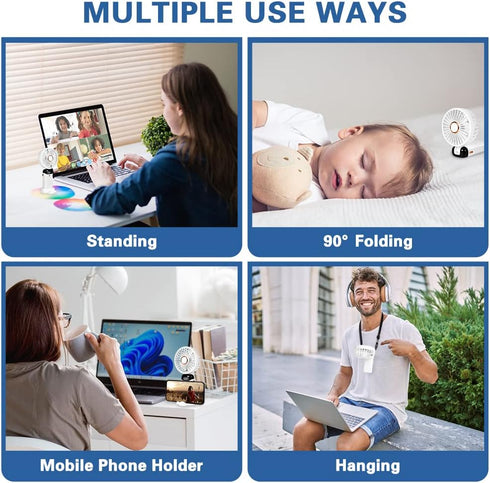 Portable Handheld Fan, USB Rechargeable Personal Fan, 4800mAh, 90° Foldable Mini Desk Fan with Led Digital Display, 5 Speeds Multi-Function Fan fo...