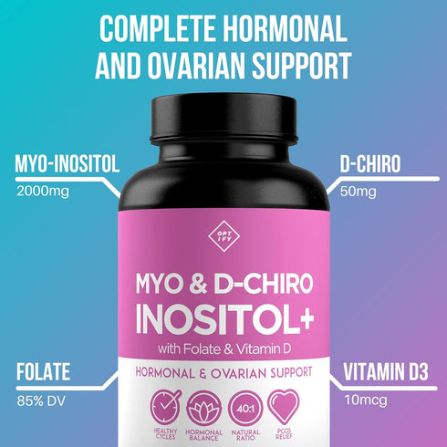 Premium Inositol Supplement - Myo-Inositol and D-Chiro Inositol Plus Folate and Vitamin D - Ideal 40:1 Ratio - Hormone Balance & Healthy Ovarian S...