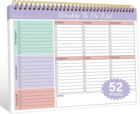 Weekly To Do List Notepad with 52 Undated Sheets?8.5"×11"?- Weekly Desk Planner Pad with Spiral Binding for Women & Man, Office, School and Home P...
