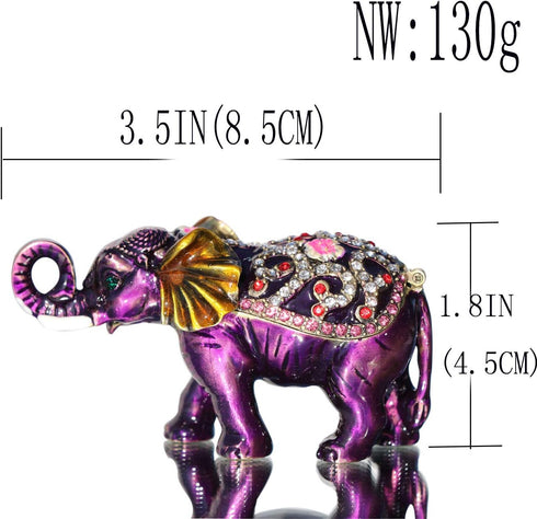 Waltz&F Purple elephant Hinged Trinket Box Bejeweled Hand-painted Ring Holder Animal Figurine Collectible...