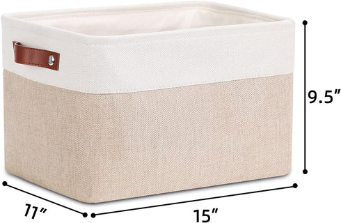 DULLEMELO Collapsible Rectangle Fabric Storage Basket for Organizing Clothes, Toys, Towels, Books, Laundry, Nursery, Dog Toys (White & Khaki)...