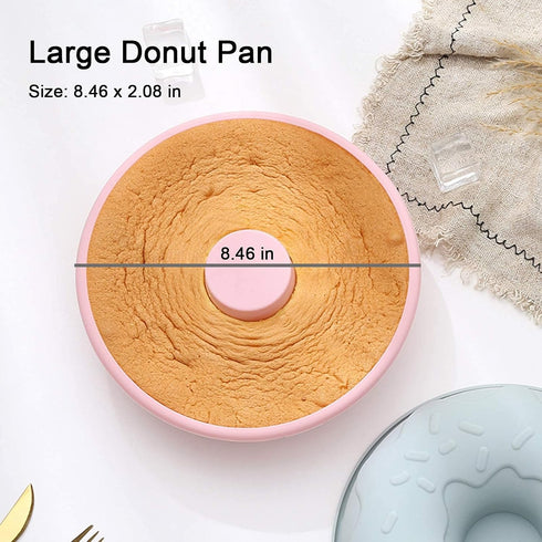 Big Size Silicone Donuts Pan Non-stick Cake Baking Molds for Bagel and Doughnut (8 Inch Pink)...