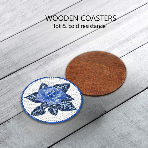 6Pcs 5D Diamond Painting Coasters with Holder, DIY Blue Coasters for Drinks Coffee Table, Diamond Arts Painting Kits for Beginners, Adults & Kids,...