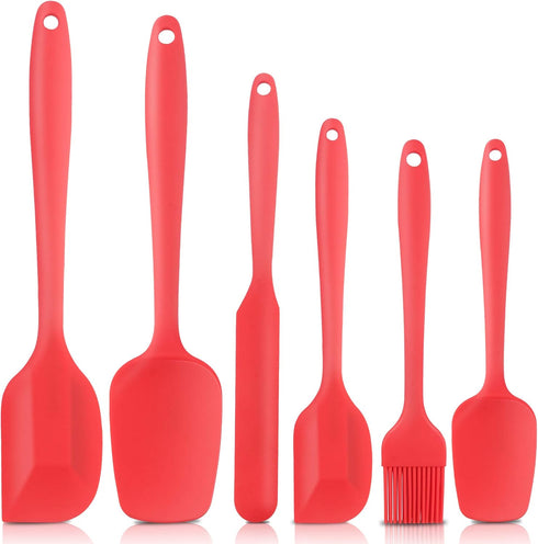 Heat Resistant Silicone Spatulas, Bakeware Set of 6 Non-Stick Ergonomic Cooking Baking Mixing Rubber Spatula Kitchen Utensils, Red...
