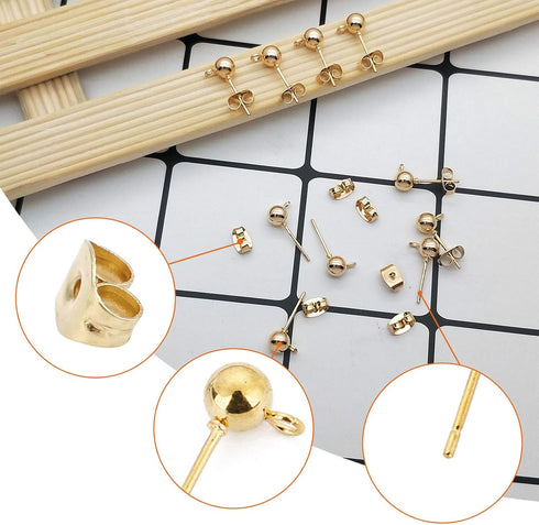 150Pcs Ball Post Earring Studs for Jewelry Making,Earring Studs Ball Post Earrings with Loop with 200Pcs Butterfly Earrings Back Replacements for ...