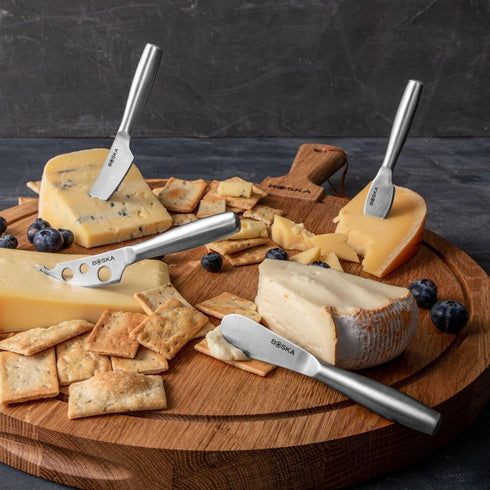 BOSKA Stainless Steel Cheese 4 Knife Set - Mini Copenhagen Knives For All Types of Cheese - Silver Non-Stick - Dishwasher Safe - For Kitchen Cooki...