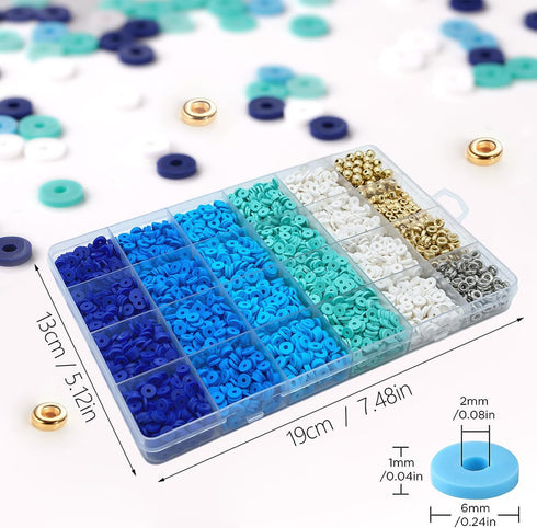 4320PCS Blue Clay Beads for Bracelets Making 6mm Blue Heishi Beads Friendship Bracelets Beads Gold Silver Spacer Beads for Jewelry Making Kit with...