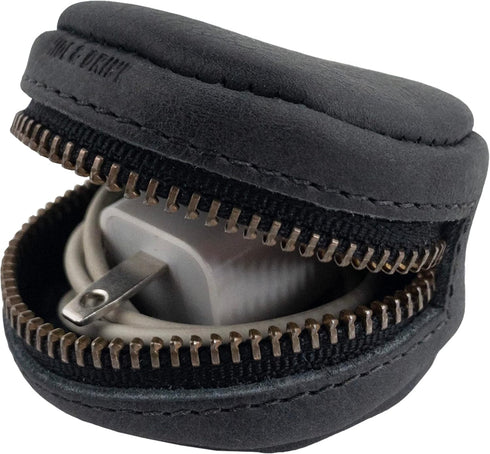 Hide & Drink, Rounded Coin Case, Zippered Wallet, Travel Pouch, Full Grain Leather, Handmade, Charcoal Black...