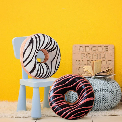 HYSEAS Round Throw Pillow 14 Inch Chocolate Pink Donut, 3D Digital Print Decorative Comfortable Soft Plush Funny Food Shaped Pillow Light Weight S...