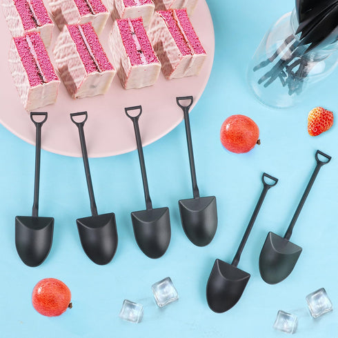 80pcs Mini Shovel Spoons Disposable Platsic Dessert Shovel Shaped Spoon for Ice Cream Pudding Yogurt Party Supply,Black...