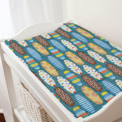 Boho Surfboard Baby Changing Pad Cover Sheets for Baby Boy Girl 32''x16'' Beach Surfing Unisex Fitted Diaper Changing Table Sheets Colorful Surfbo...