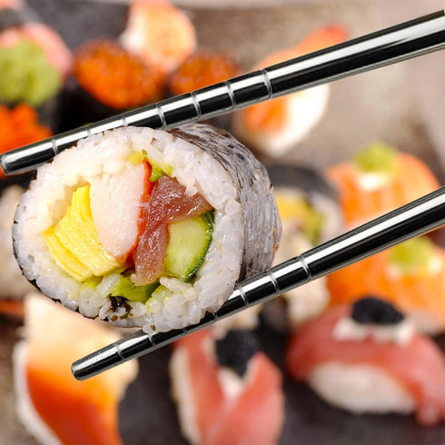 Metal Chopsticks 1 Pair Reusable Chopsticks Stainless Steel Chopsticks with Pull Design Case Portable Utensil for School Home Office Camp Travel B...