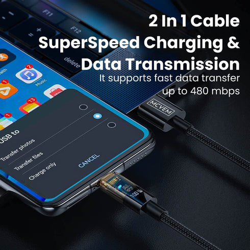 100W 5A PD Fast Charging Data Cable USB A to C Gold Plated Connectors 480 mbs Data sync and Charging with LED Active Connection Light - 3 feet 3 i...