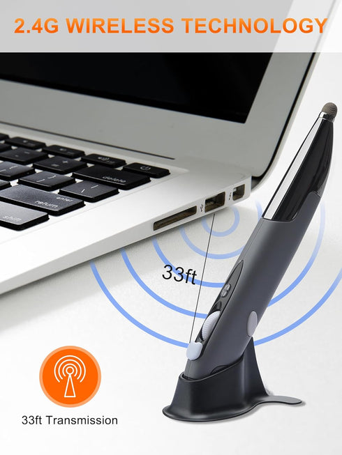 lychee Optical Pen Mouse Wireless for Laptop,Ergonomic Pocket Mouse Pen&Adjustable 800/1000/1200/1600 DPI,2.4GHZ USB&Bluetooth Mouse for PC(Grey)...