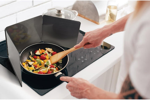 HIC Kitchen 3-Sided Splatter Guard, Non-Stick Carbon Steel, Heat Safe, Folds Flat For Storage...