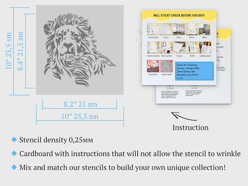 Lion Head Stencil Template 10 x 10 inch - Reusable Stencils for Painting and Crafts, Lion Stencil, Stencil of Lions, Jungle Stencil, Animal Stenci...