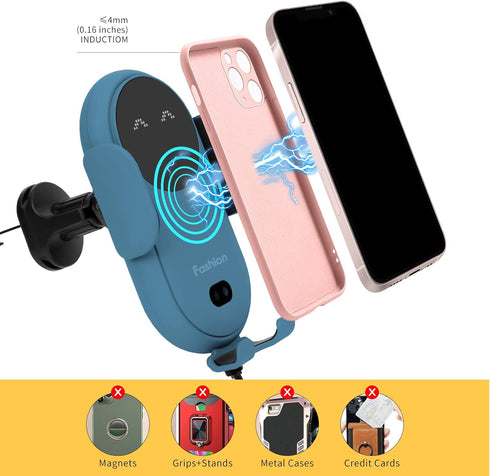 Wireless Car Charger Mount,MAX 15W Qi Fast Charger, Wireless Car Charger Air Vent, Automatic Clamping Phone Holder for iPhone 13/12/11//XS/XR/8, S...