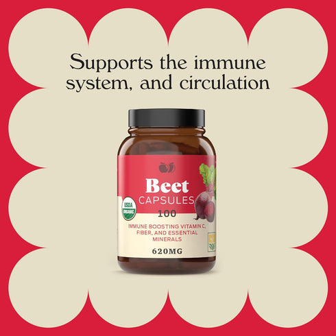 Organic Beet Root Capsules - Made in The USA, Naturally Boost Energy, Stamina, & Nitric Oxide with a Pure Organic Beet Root Supplement...
