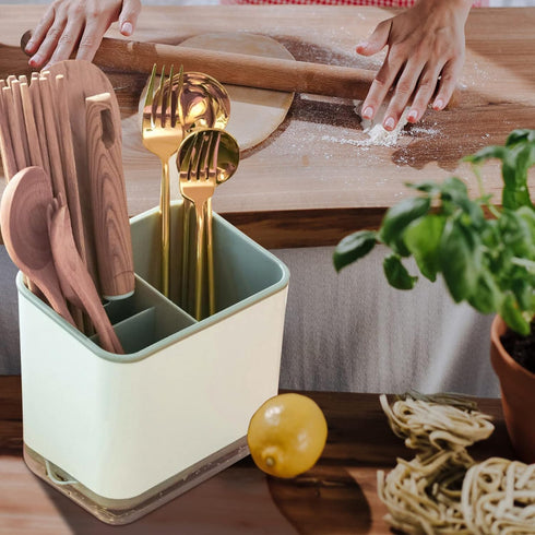 Utensil Holder Cutlery Drainer Sink Caddy, Chopsticks Holder Spoon Chopsticks Fork Drain Rack Basket Storage Holder Organizer Compartment Box (Gre...