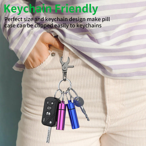 Small Keychain Pill Container(5 Pack), Portable Travel Pill Box Waterproof Metal Pill Case Keychain Mini Medicine Bottle Holder for Purse with Key...