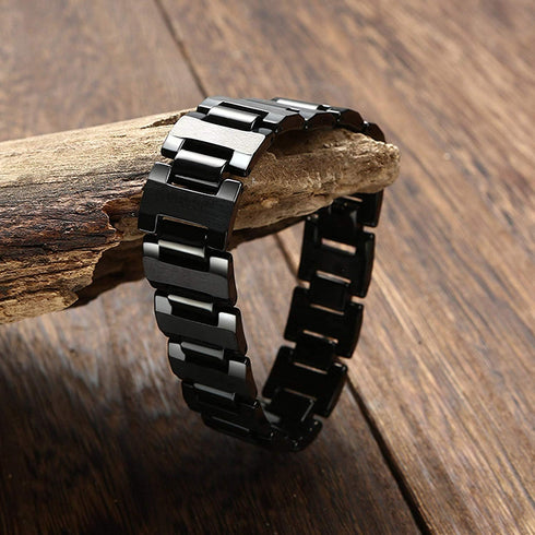 Urban Jewelry Mens Link Bracelet, Stylish Solid Tungsten Bracelet for Men (8.3 Inches, Matte Black, Shiny Black and Silver Option)...