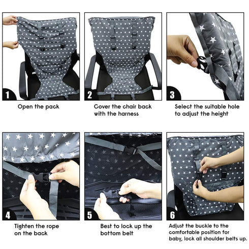Portable Baby High Chair Safety Seat Harness for Toddler, Baby Travel Essential Easy High Booster Seat Cover for Infant Eating Feeding Camping wit...