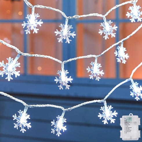 Brightown Ourdoor Snowflakes String Lights, 50 LED 26 Ft Snowflake Christmas Lights, 8 Lighting Modes, Battery Operated, Waterproof Shatterproof F...