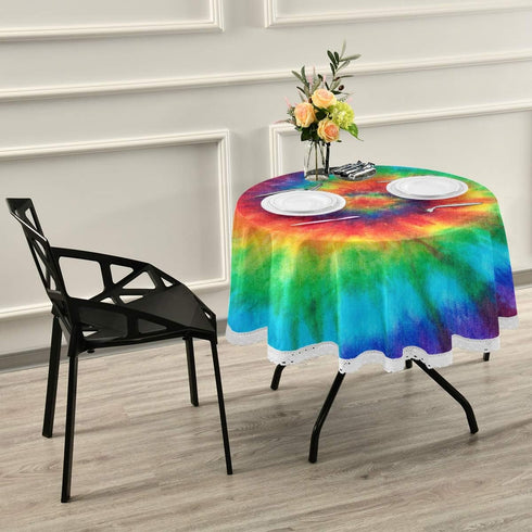 Tie Dye Round Tablecloth Stain Resistant Table Cloth Polyester Table Cover for Kitchen Dining Party Home Decor 60 Inch...
