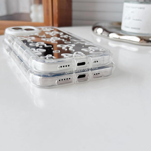 Love Heart Bow Plating Mirror Soft Phone Case Compatible with iPhone Case (Silver,iPhone 13 Pro)...