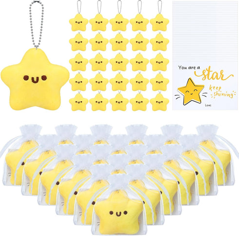 25 Sets Back to School Gifts Star Keychain Cute Plush Star Keychains You Are a Star Cards Organza Bags for School Students...