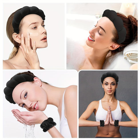 5Pcs Spa Tools Fluffy Head Band Elastic Water Absorbent Twist Bands Hair Claw Clips Non Slip Clips Suitable For Face Washing Bath Skincare Spa Mak...