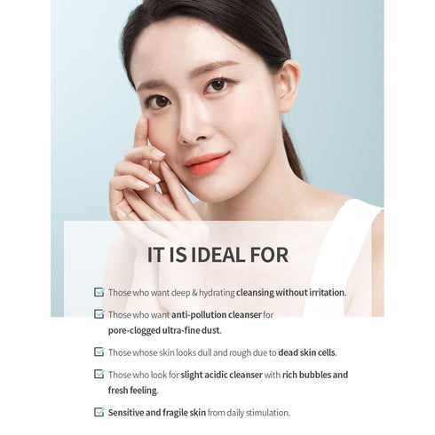 Korean Face Wash Mild Acid Cleanser with Collagen 140ml - Foaming Facial Deep Cleansing for Dry & Sensitive Skin - Gentle, Natural, Organic Skin C...