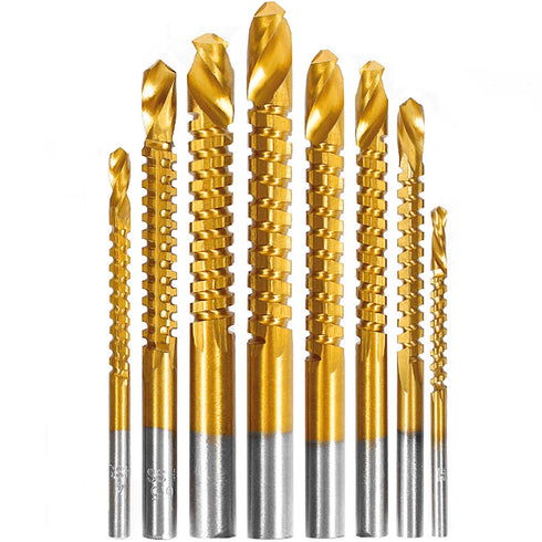 Titanium Coated HSS Twist Drill Bits - 8Pcs 3-10mm Serrated Grooving Cutting Carpenter Side Cutting Tap Spiral Saw Drill Bit Woodworking Wood Meta...