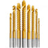 Titanium Coated HSS Twist Drill Bits - 8Pcs 3-10mm Serrated Grooving Cutting Carpenter Side Cutting Tap Spiral Saw Drill Bit Woodworking Wood Meta...