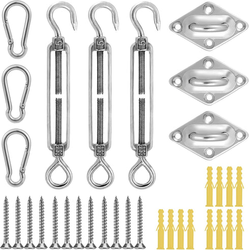 33 Pcs Sun Shade Hardware Kit for Rectangle Triangle Shade Sail - Retractable 4.5'' to 6.5'' 304 Marine Grade Stainless Steel Sun Shade Sail Insta...