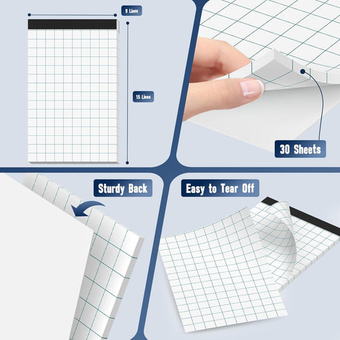Graph Paper Pads 6 Pack Grid Paper Pad 5x8 White Note Pads 2x2 Squares Per Inch Writing Pad Perforated Lined Grid Notebook 30 Sheets Paper Pads Sm...